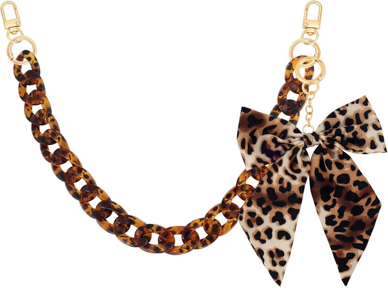 TUCEWP Leopard Print Purse Chain Strap 17.9 Inch Chunky Acrylic Bag Handle Shoulder Strap Replacement with Leopard Bow Keychain Charms Vintage Handbag Decoration Chain Bag Accessories Charms for Women - Image 1